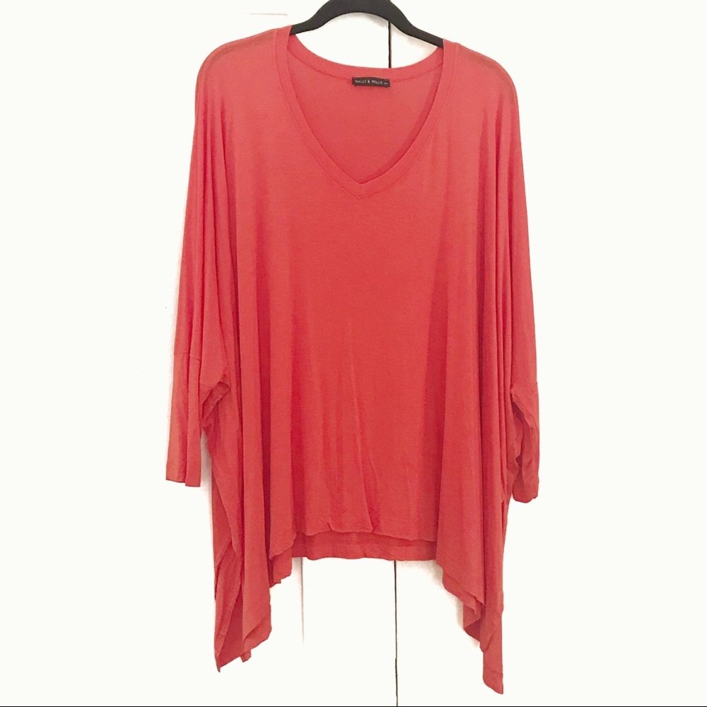 NALLY&MILLIE/V-NECK OVERSIZED TEE/RED/ONE SIZE/A17